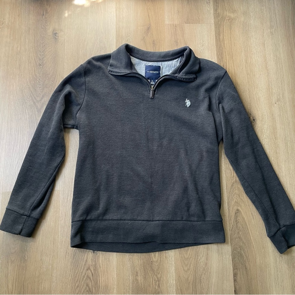 U.S. Polo Assn. Gray 1/4 Zip Ribbed Pullover Sweatshirt in Size Large
